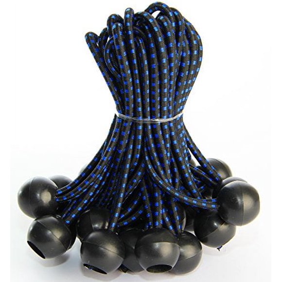 eHomeA2Z Boules Élastiques Robustes Lot de 25 Résistant aux Intempéries Noir Bleu 5mm d'Épaisseur pour Camping Bâche Tente Cargo (25 6 Pouces)