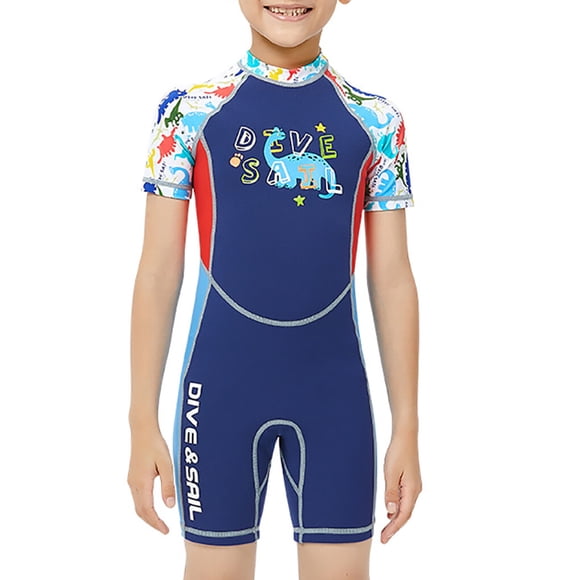 Eigraketly Traje de neopreno para niños Traje de buceo Protección solar de una pieza Sensación de cuerpo frío Dibujos animados Traje de baño Surf Traje Deportes acuáticos azul marino METRO