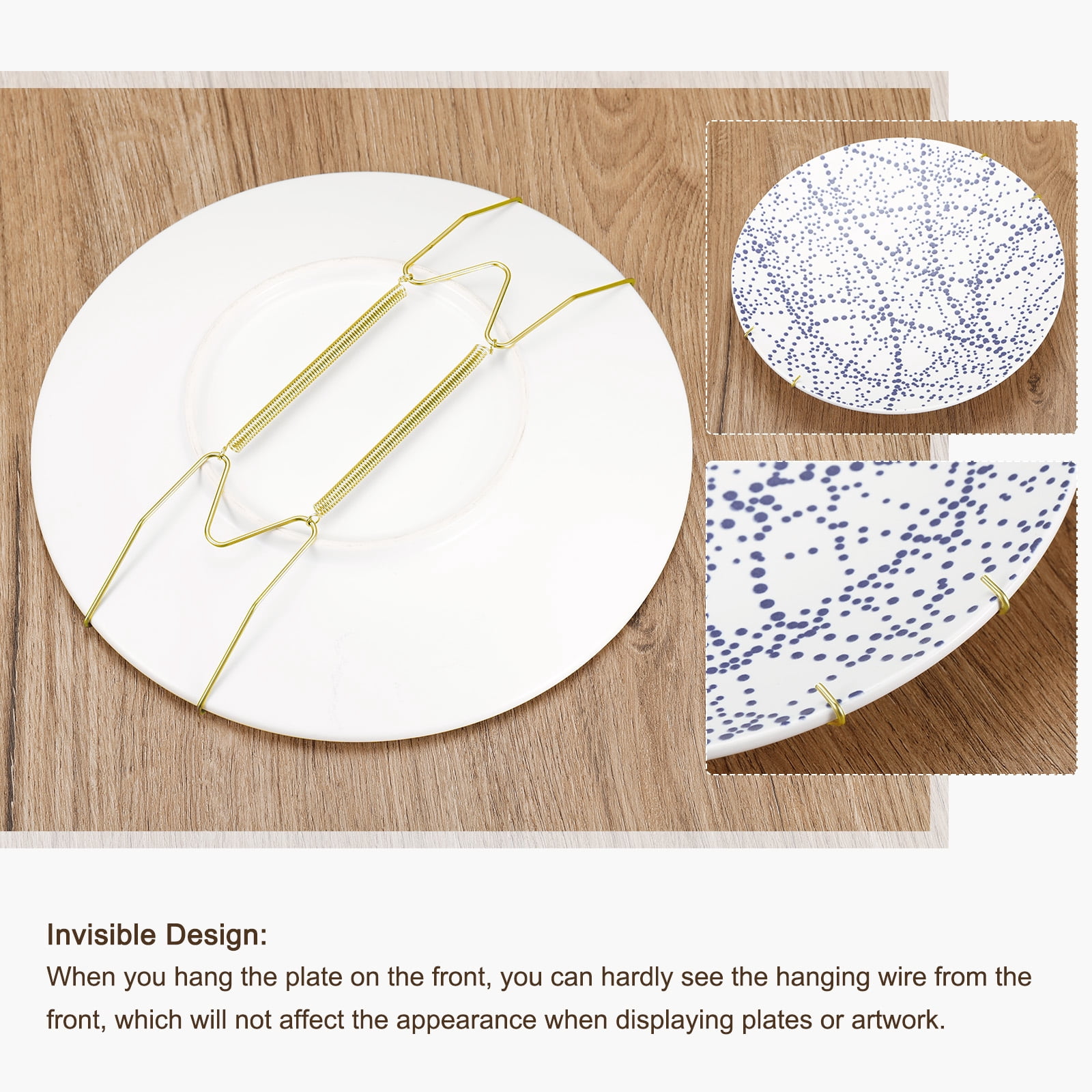 Unique Bargains 10Pcs Invisible Wall Plate Hangers for Plates and Artwork Display Gold