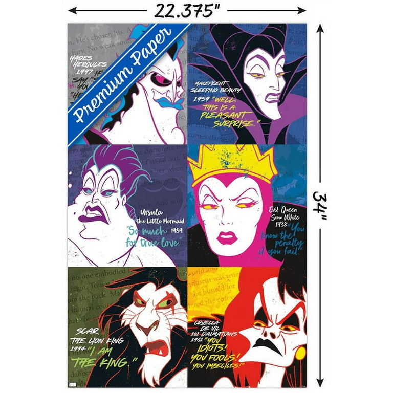 ディズニーVillains ポスター額入り Disney Villains - Grid Wall Poster, 22.375
