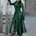 thumbnail image 2 of DHFJKG Women Leather Jacket Long Sleeve Dress Zipper Leather Ankle-Length Coats Lapel Collar Outwear Winter Leisure Jackets, 2 of 4