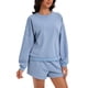 thumbnail image 4 of Conjuntos de sudadera cortos para mujer ATHLECHIC, conjuntos de sudadera con mangas de murciélago, conjunto de lounge casual, chándal M gris azul, 4 of 4