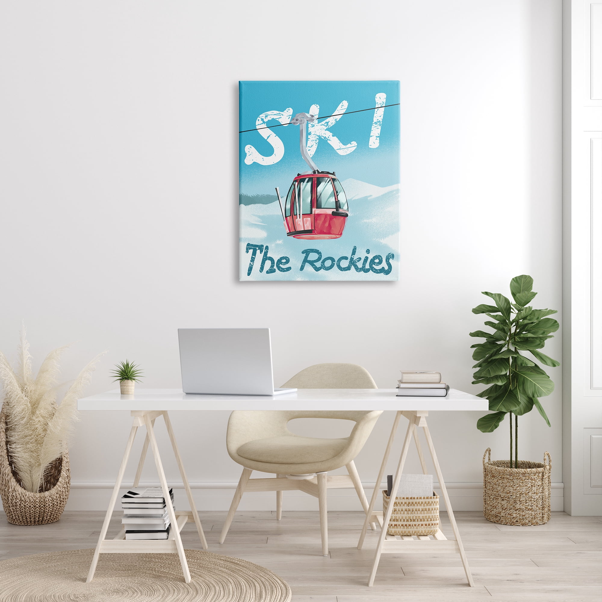 Stupell Industries Ski Trolly The Rocky Mountains Winter Blue Sports Painting Gallery Wrapped Canvas Print Wall Art, 30 x 40