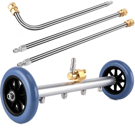 Undercarriage Pressure Washer Attachment,2-in-1 Undercarriage Pressure Cleaner Washer,15" Dual-Function Water Broom,4000 PSI Under Car Pressure Washer Attachment with 2 Pcs Extension Wand