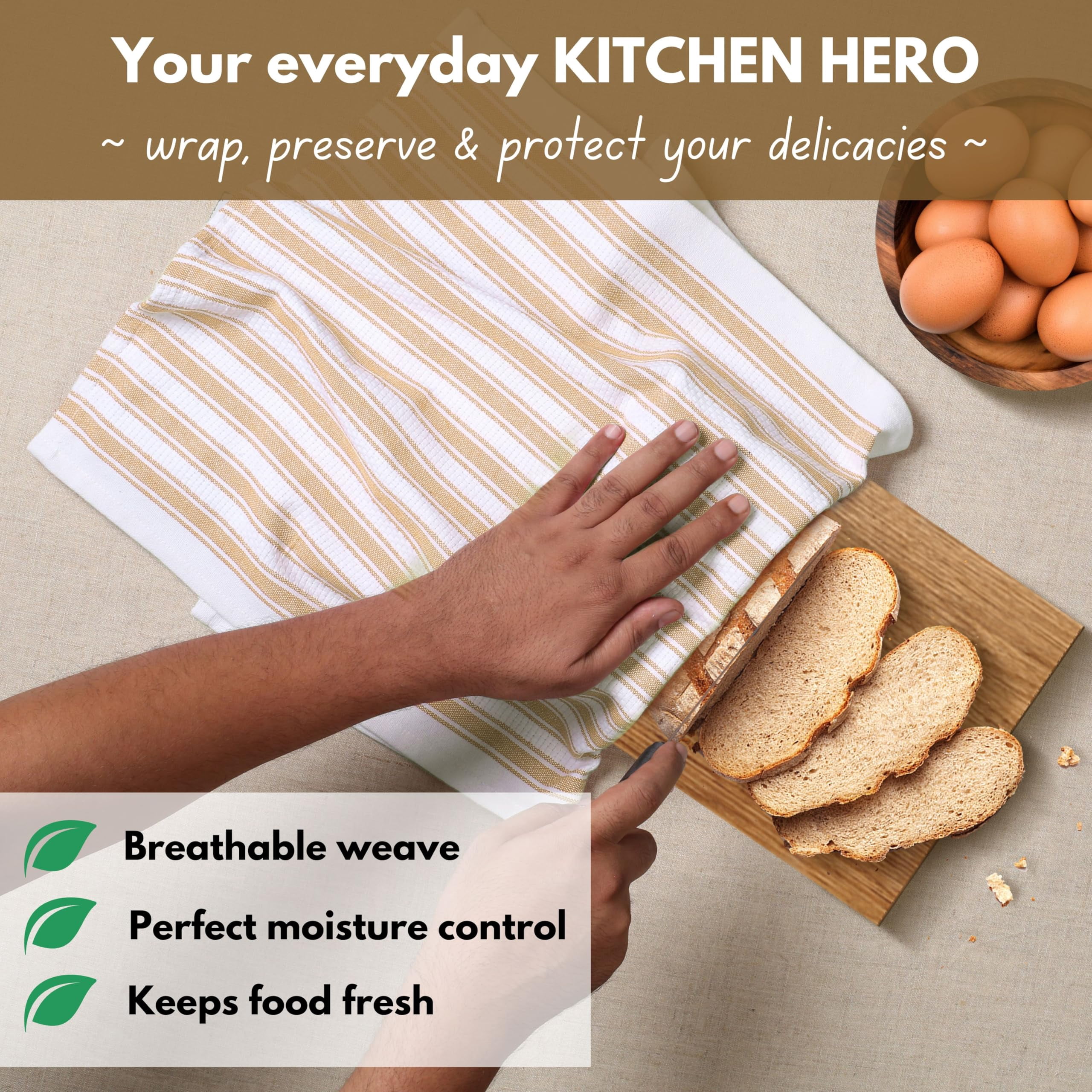 Native Fab Stripe Kitchen Towels Set of 12, 100% Cotton, 16"x26", Everyday Dish Rags for Cleaning, Beige White