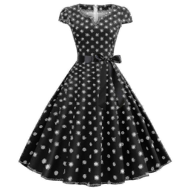 Women Polka Dot Hepburn Retro 50s 60s Rockabilly Evening Party Swing Midi Dress