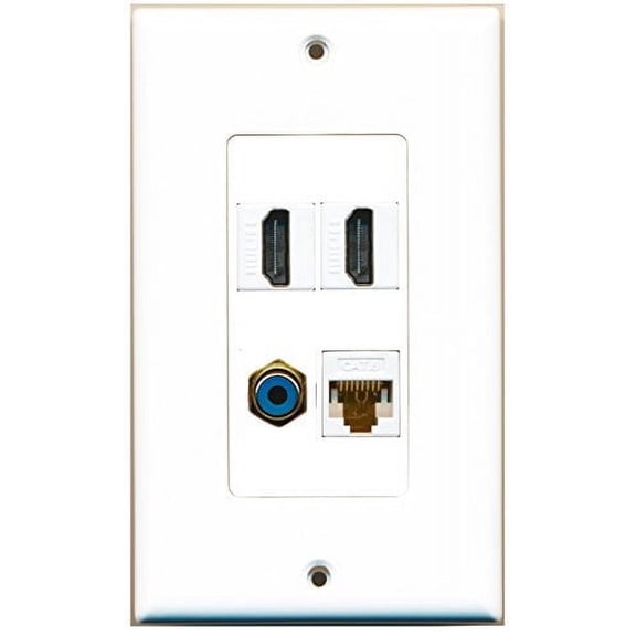 RiteAV - 2 Port HDMI 1 Port RCA Blue 1 Port Cat6 Ethernet White Wall Plate Decorative
