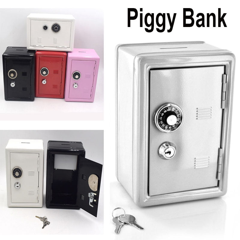 Silver Kids Mini Metal Cash box Steel Safe coin box Treasure lock box Piggy bank 