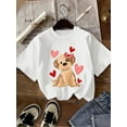 thumbnail image 1 of Cute Dog with Hearts Graphic Print Tee, Girls' Casual & Comfy Crew Neck Short Sleeve T-shirt for Spring & Summer, Girls' Clothes for Outdoor Activities, 1 of 5