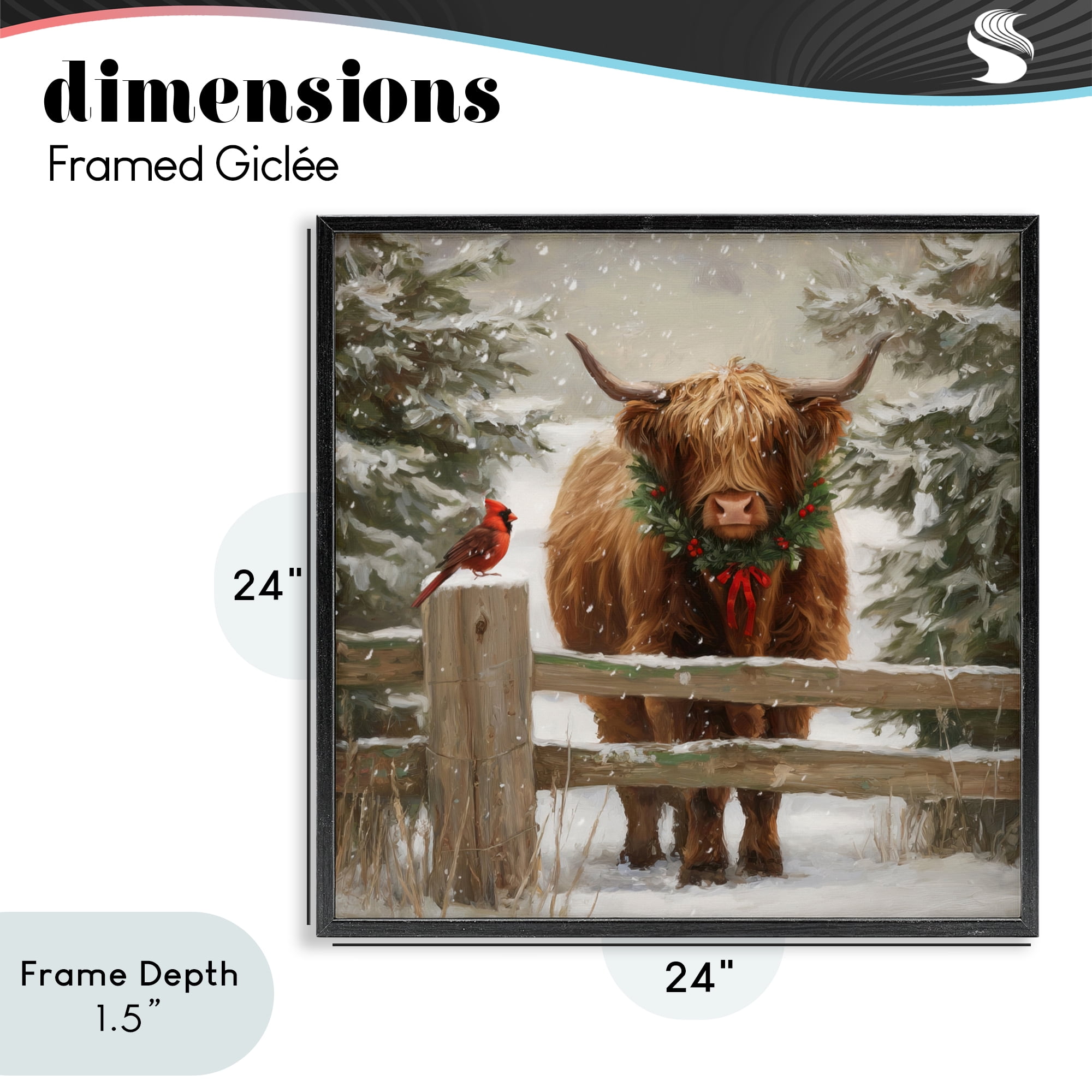Stupell Industries Christmas Cow & Cardinal Black Framed Giclee Art, design by Tina LeCour
