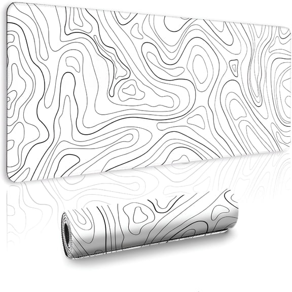 ACDANC White Topographic Mouse Pad Large XL 31.5 x 11.8 In - Minimalist Contour Desk Mat for Keyboard and Mouse - Ultra Smooth Gaming Mousepad With Non-Slip Rubber Base for Office Study