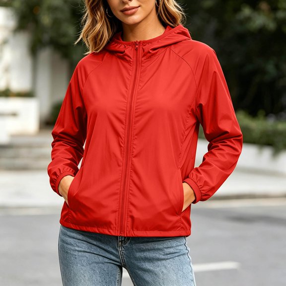 Women's Lightweight Hooded Zip Up Jacket – Versatile Summer Sun Protection Coat in Sizes S-4XL, Breathable Outdoor Casual Outerwear for Daily Travel