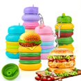 thumbnail image 2 of with carabiner 600ml Collapsible Water Bottle, Large bpa Free Travel Water Bottle Reusable Water Bottle-green, 2 of 5