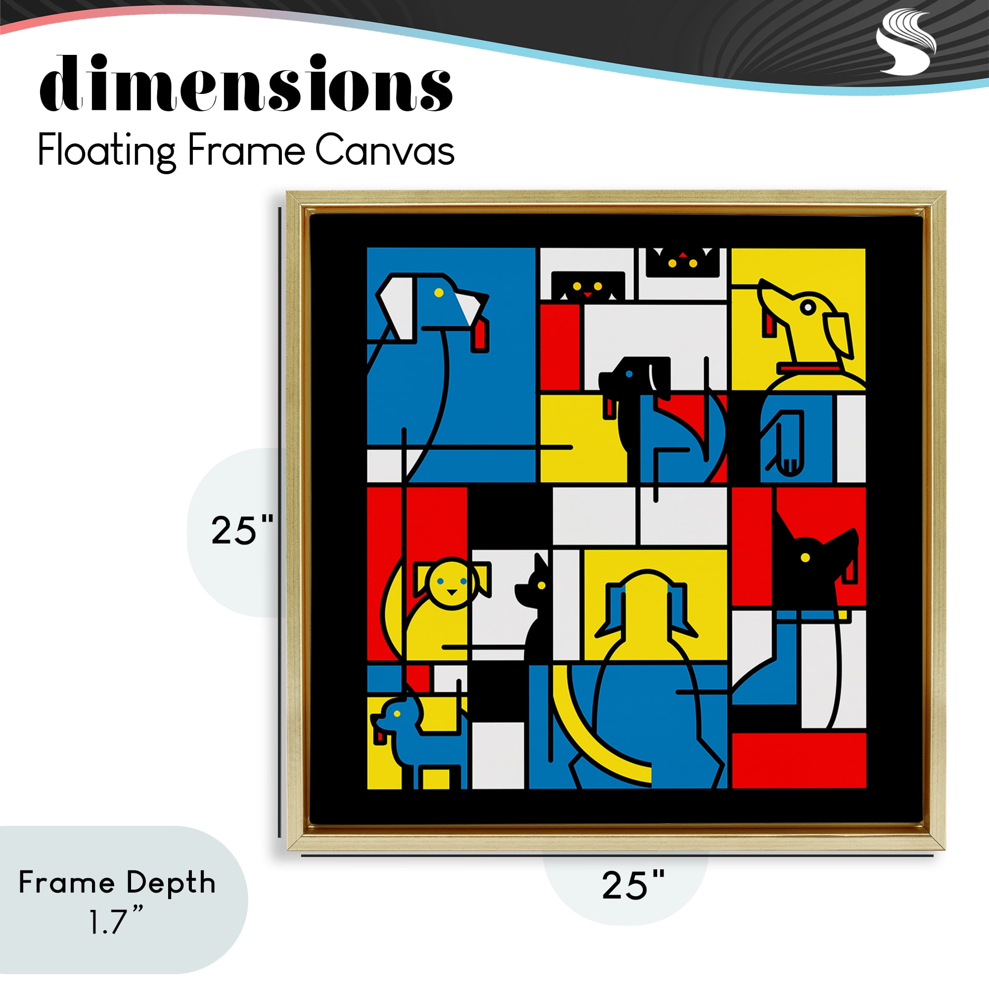 Stupell Industries Color Block Dogs Abstract Gold Framed Floater Canvas Wall Art, design by Tobe Fonseca