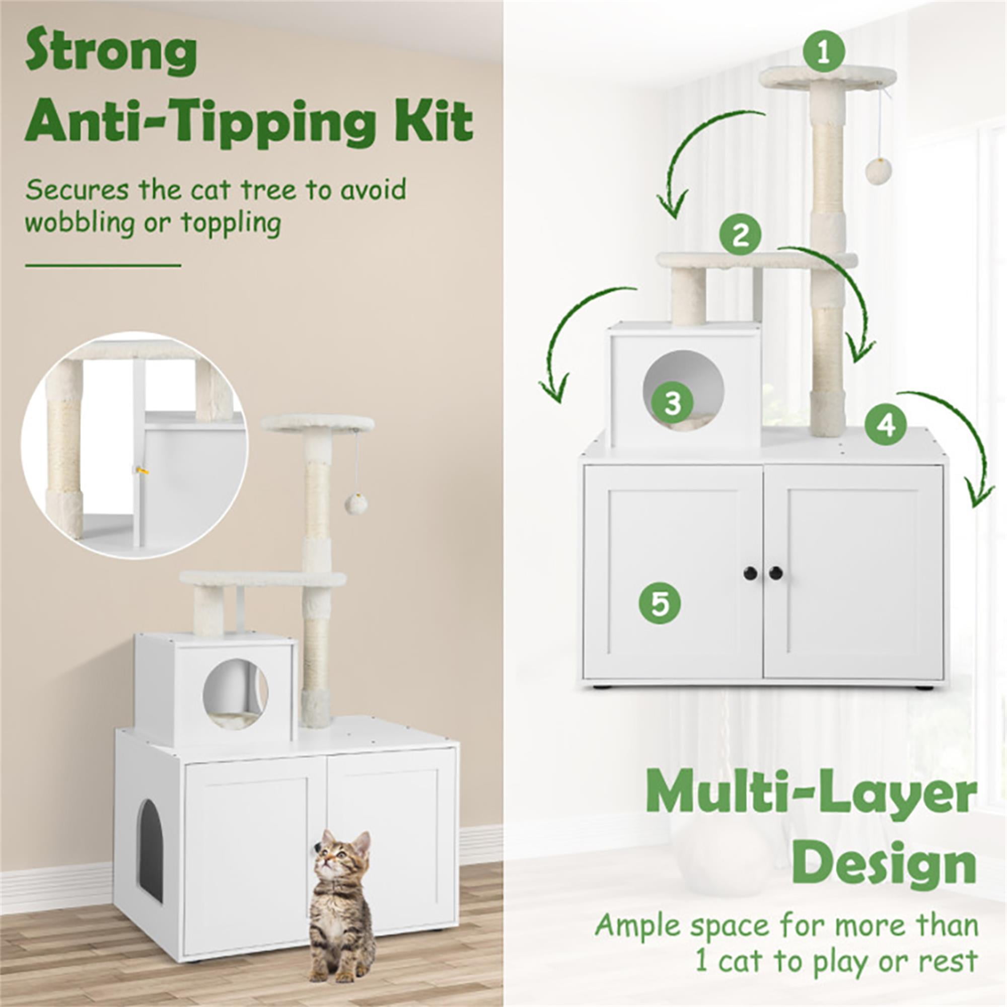Pefilos 52" Cat Tree with Wood Litter Box Enclosure, All-in-one Indoor Cat Furniture with Large Platform and Condo, Modern Style Cat Tower, White Pefilos 52" Cat Tree with Wood Litter Box Enclosure, All-in-one Indoor Cat Furniture with Large Platform and Condo, Modern Style Cat Tower, White