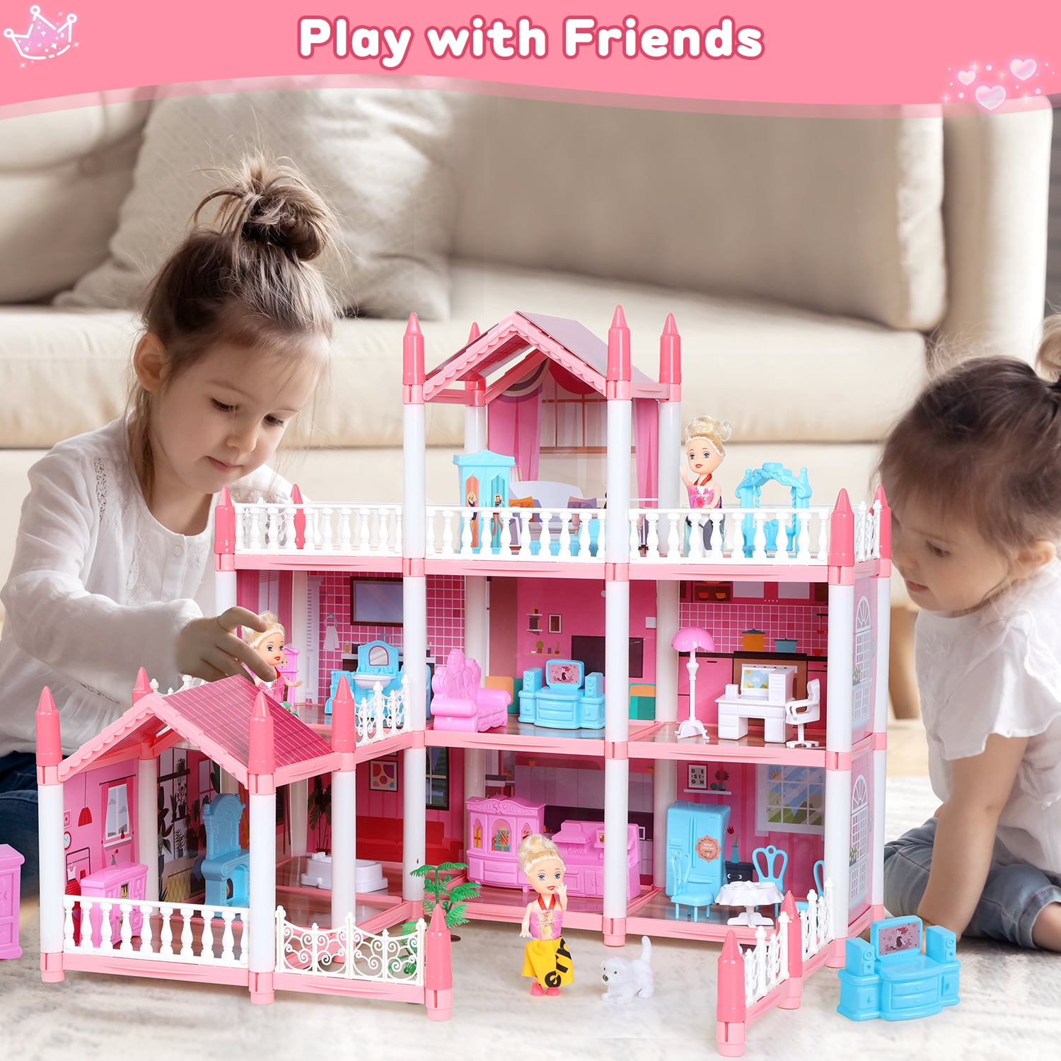 JoyStone DollHouse with Colorful Light and 11 Rooms for Girl, Huge Doll  House DIY Pretend Dream Toy, Dreamy Princess House for Kids Gifts Ages 4-8,  Blue 