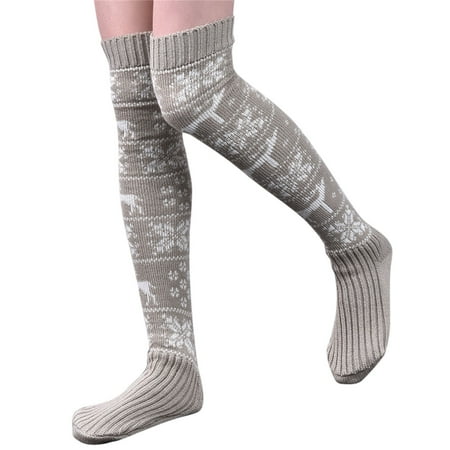 

ZMHEGW Women Socks Christmas Autumn Winter Knitted Cotton Christmas Knitted Over Knee Woolen Stockings High Socks For Women