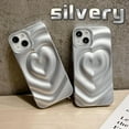 thumbnail image 6 of Phone Case for Women/Girls, Luxury Electroplate Metal Matt Silver 3D Heart Water Ripple Phone Case Compatible with iPhone 13 Pro Max, Silver, 6 of 7