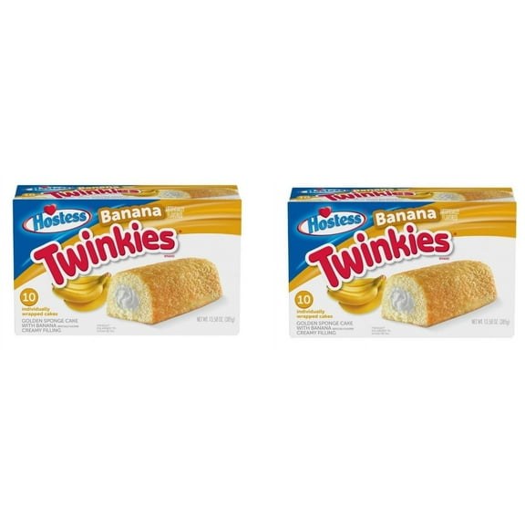 Hostess Twinkies - Creamy Golden Sponge Cake With Banana - Creamy Filling - 13.58 Oz - 10 Individually Wrapped Cakes - Pack of 2