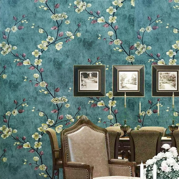 Dark Green Pvc Wallpaper, Flower Tree Wallpaper Peel and Stick Wallpaper Adhesive Removable Paper Wall Covering Shelf Drawer Liner Vinyl Roll 17.7*118Inch