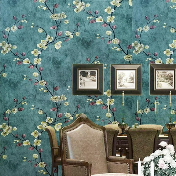 118"x17.7" Green Floral Peel and Stick Wallpaper Vintage Contact Paper Removable Self-Adhesive Wall Paper for Bedroom Vinyl Roll