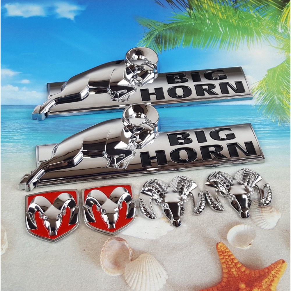 Combo 3D Dodge Ram Big Horn Hood Head Style Chrome Emblem Badge Decal
