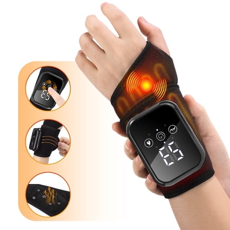 Cordless Wrist Heating Pad, Wrist Massager with Heat, Hand Heated Wrap with 3 Heating & Vibration, 15min Timing, 2000mAh Battery, Hand Heating Pad for Left/Right Hand