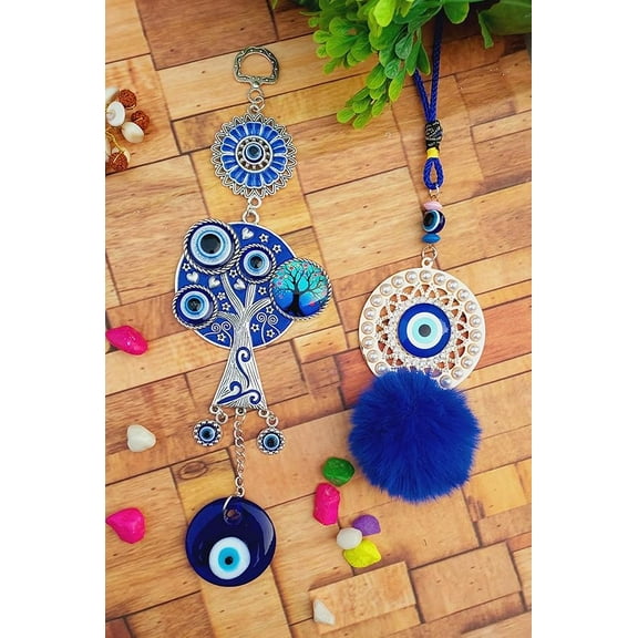 Evil Eye Hanging for Home Entrance Door Decoration, Tree of Life Nazar Battu for Home Protection, Good Luck Charm and Prosperity at Office and Home, Set of 2