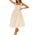 thumbnail image 3 of Summer Women Pleated Maxi Dress Halter Neck Sleeveless Sundress Back Cross Flowy Maxi Long Sundress, 3 of 6