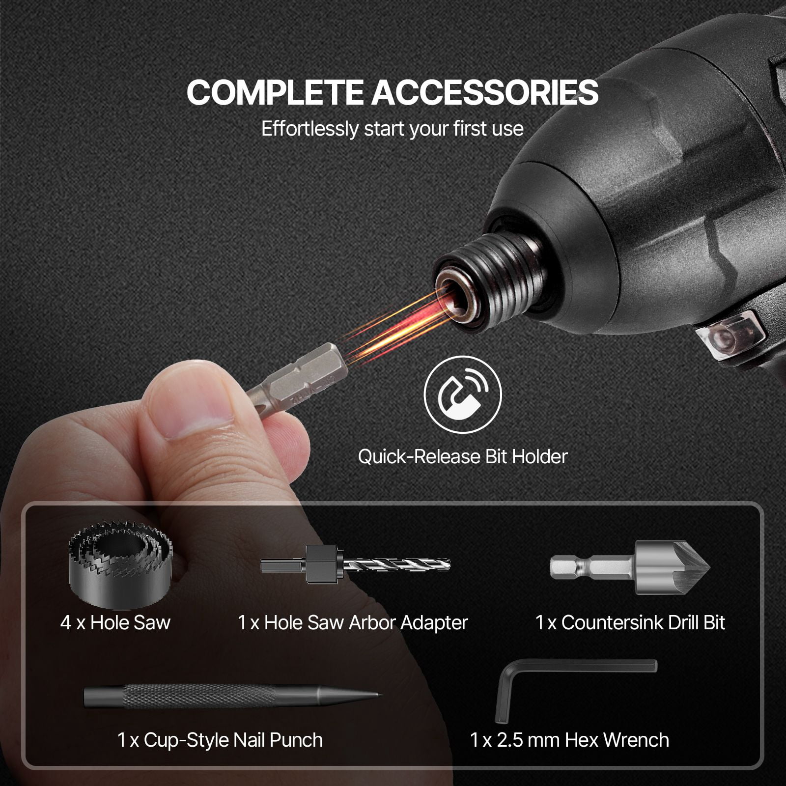 100-Piece Drill and Driver Bit Set HSS/Carbon Steel CR-V Bits Organized Storage Case Hole Saws for Metal Wood Masonry