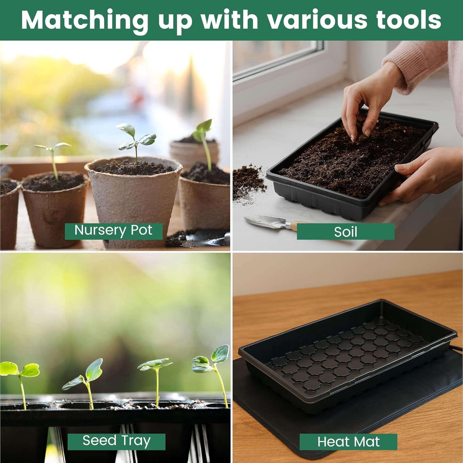 5 Pack 1020 Seed Starter Trays with 3.6" Humidity Dome Plant Growing Tray Germination Seed Starting kit, Mini Greenhouse with Handle for Cloning Plant