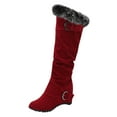thumbnail image 2 of Miluxas Women's Winter Over the Knee Thigh High Snow Boots Stretch Thick Collar Warm Leather Waterproof Slip-on Hidden Wedge Boot Wine 9.5(43), 2 of 8