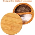thumbnail image 4 of Salt Box Salt Keeper Bamboo Salt and Pepper Box Container, Salt Cellar with Swivel Lid and Magnet for Kitchen to Keep Food Dry (2 Storage Compartments,4.72 x 2.36 Inch), 4 of 7