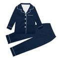 thumbnail image 2 of Zwiiyzr Family Satin Christmas Pajamas Sets Solid Silk Xmas Button Down Shirt and Pants Matching Sets Soft Sleepwear for Mens Womens 2025 Navy, 2 of 5