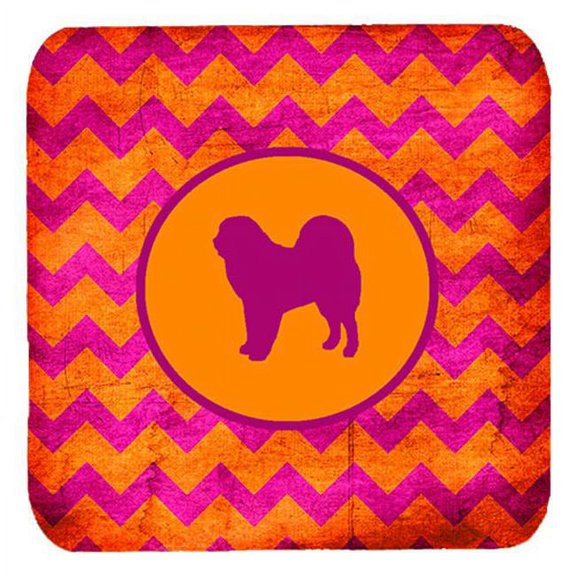 Tibetan Mastiff Chevron Pink And Orange Foam Coasters - Set 4, 3.5 x 3.5 In.