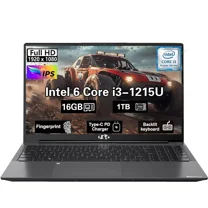 15.6" IPS FHD New Student Laptop Computer Intel 6 Cores I3-1215U 16GB RAM 1TB SSD Computer with 65W Type C Backlit Keyboard Fingerprint, for Home and Business Gray