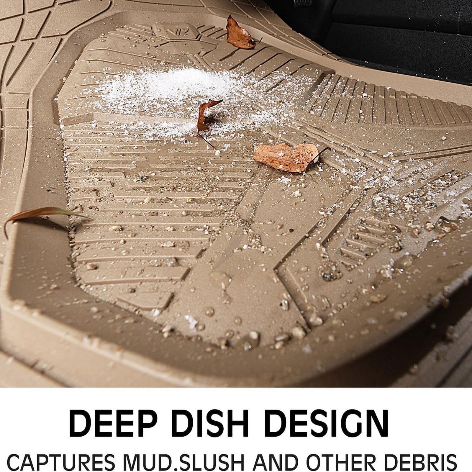 CAR GRAND Heavy duty rubble car floor mats full set deep dish water proof anti slip all weather truck mats universal fit trim-to-fit trimmable all beige
