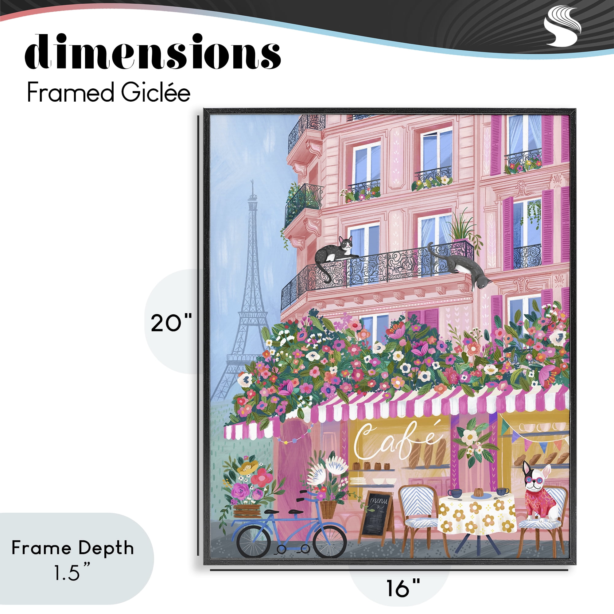 Stupell Industries Cats on Cafe Balcony Black Framed Giclee Art, design by Arrolynn Weiderhold