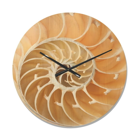 Designart 'Close Up Brown Nautilus Shell Pattern ' Modern Wood Wall Clock