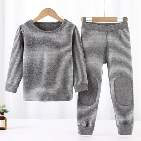 

Hunpta Toddler Kids Boys Girls Winter Long Sleeve Stripe Warm Thick Pajamas Underwear Tops Pants 2PCS Outfits Clothes Set