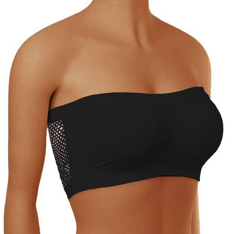 DENGDENG Womens Bandeau Bra with Support Comfort Bandeau Top One Shoulder  Strapless Bra Black XL