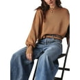 thumbnail image 2 of xiaxaixu Hauts Courts d'Automne pour Femmes Couleur Unie Col Rond Côtelé Manches Longues Pulls Amples de Printemps, 2 of 5