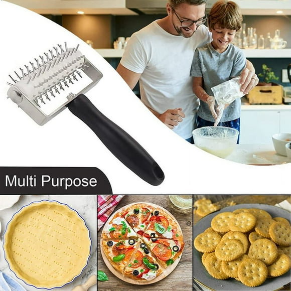 Pizza Dough Roller Stainless Steel, Pizza Pin Puncher Dough Hole Maker with Plastic Handle, Docking Tool