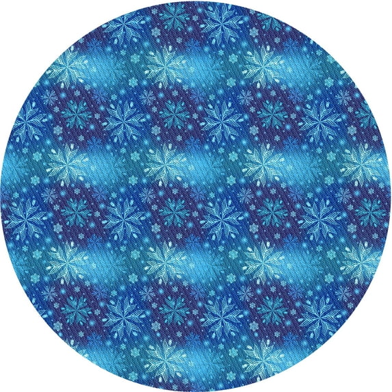 Ahgly Company Machine Washable Indoor Round Transitional Blueberry Blue Area Rugs, 7' Round