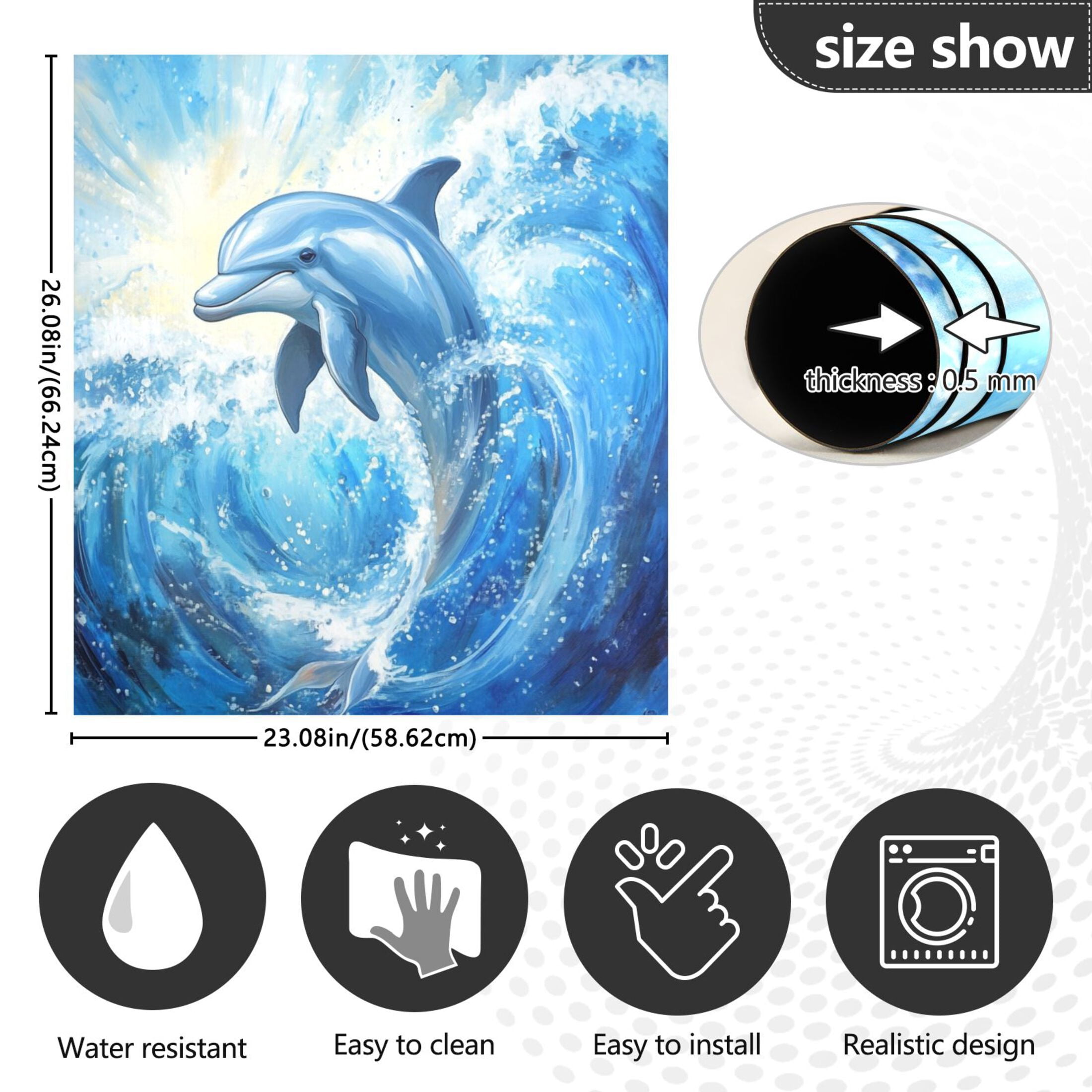 Dishwasher Magnetic Sticker 23x26 Inch Refrigerator Magnetic Sticker Washing Machine Magnetic Sticker Kitchen Panel Magnetic Sticker Home Decor Blue Beautiful Dolphin