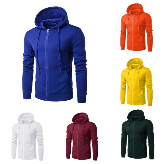 Wxolcjlv Men Solid Zip Up Hoodie Slim Cut Hooded Sweatshirts