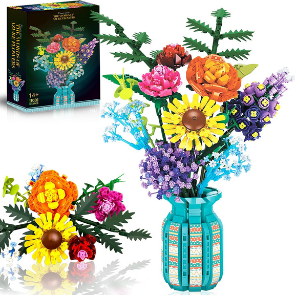 Remocguys Artificial Flower Bouquet Building Set with Vase Compatible with Lego Flowers Home Decor Gift for Adults Christmas 1853Pcs