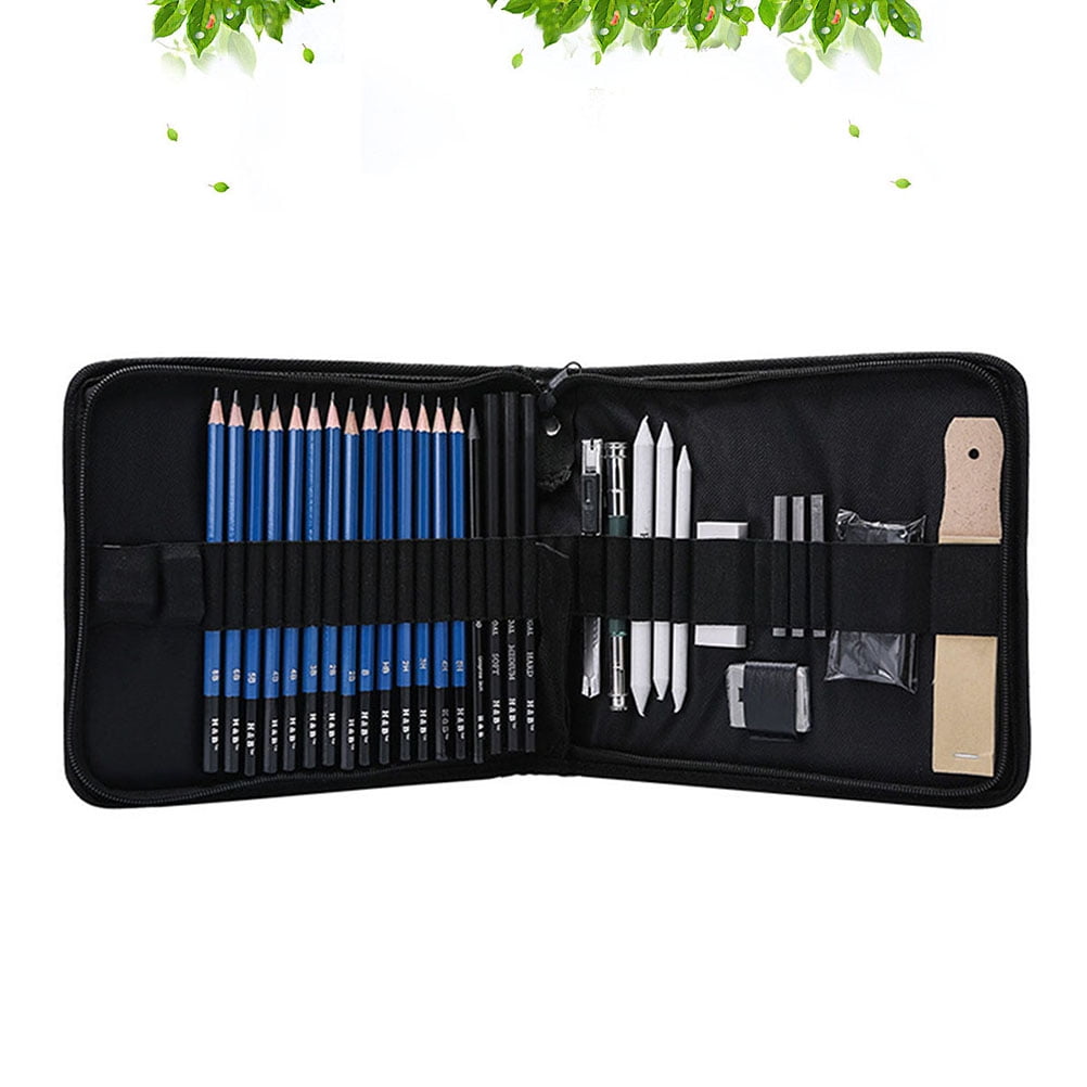 35pcs Pencil Sets Stationery Sets Professional Sketching Drawing Pencils Kit Set Wood Pencil with Storage Zipper Bag for Artist Students