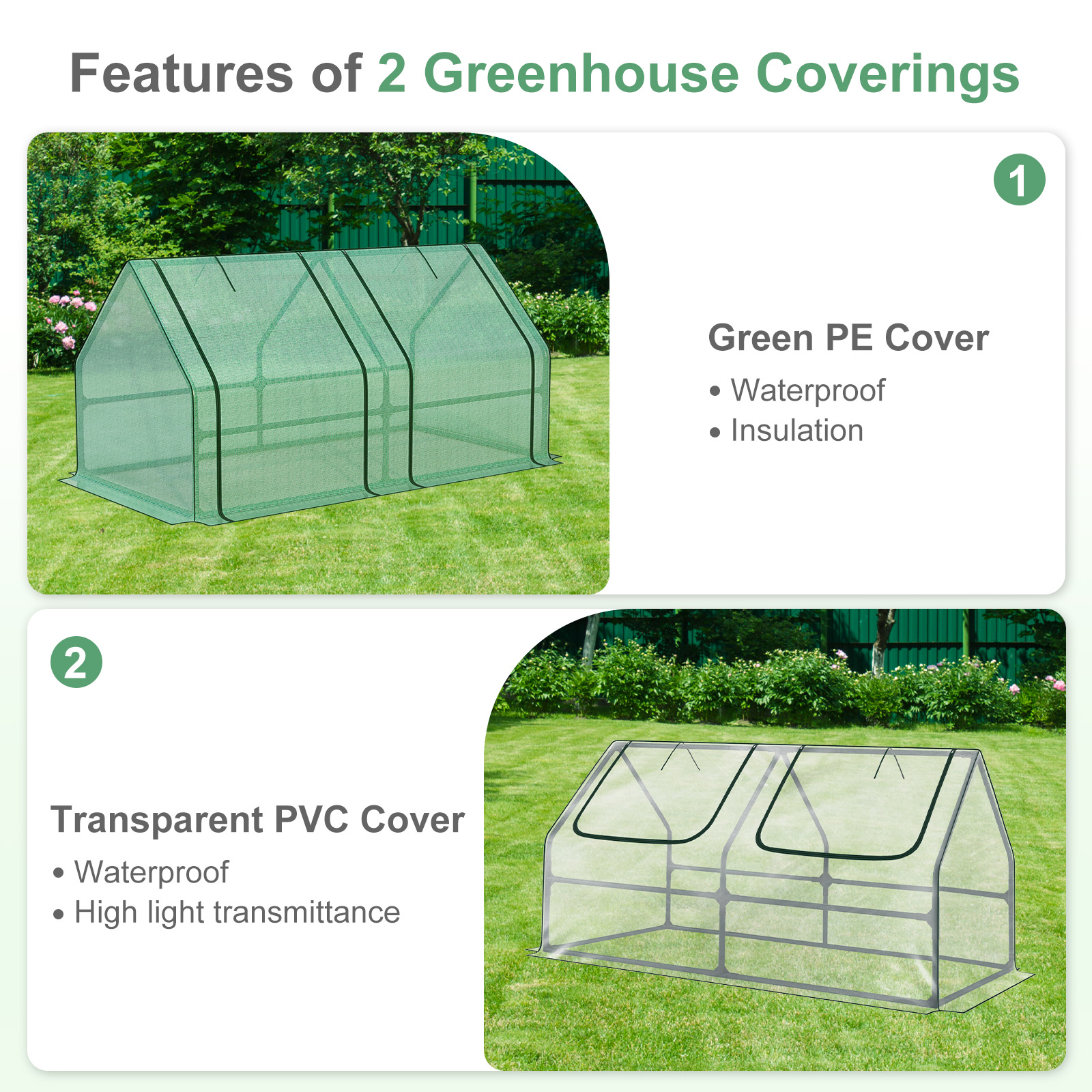Aoodor 6 ft. x 3 ft. x 3ft. Mini Greenhouse with 2 Zipper Doors, Water Resistant UV Protected for Flowers, vegetables and herbs with 2 Covers