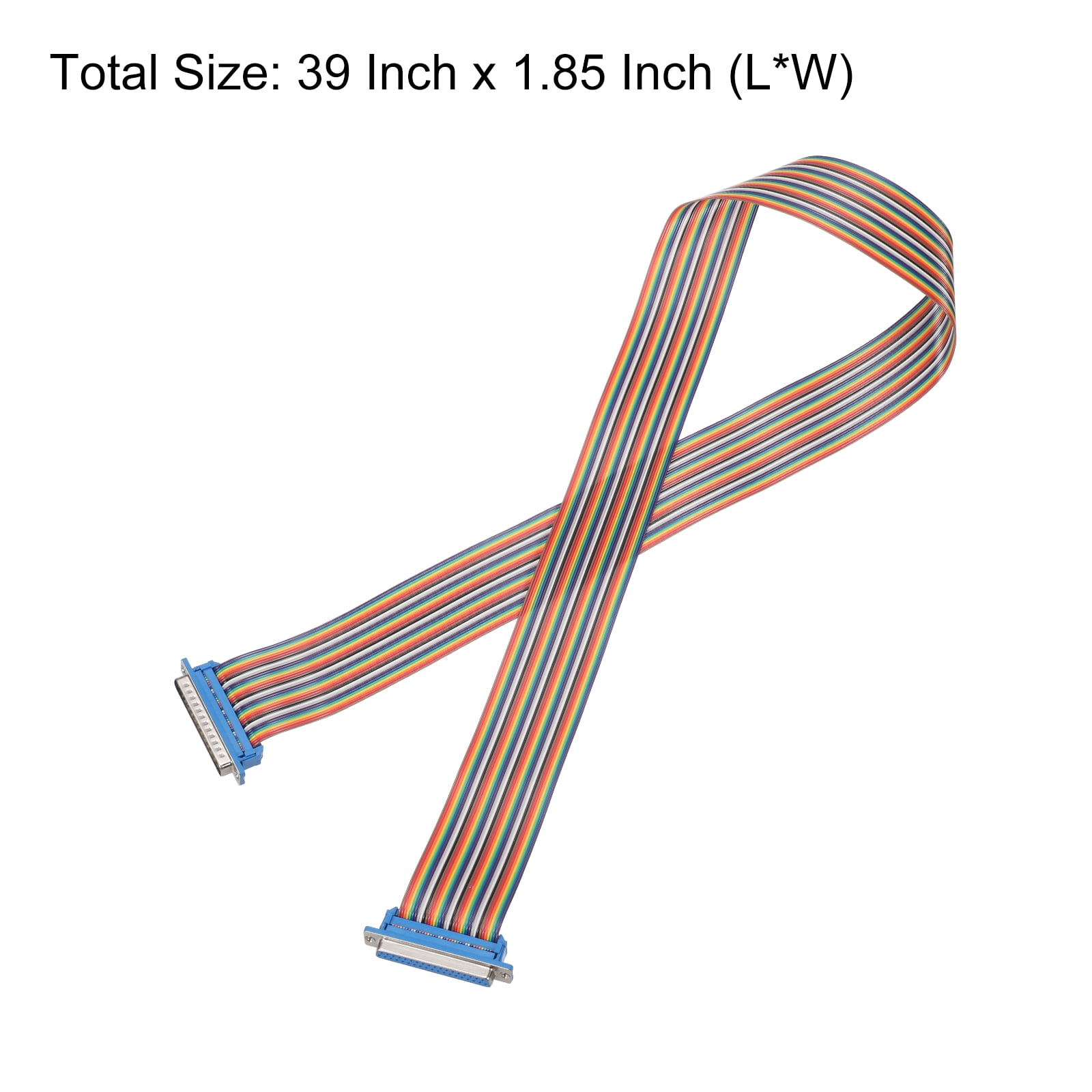 2 Pcs IDC Rainbow Wire Flat Ribbon Cable DB37 Male to DB37 Female 39 Inch Length 2.54mm Pitch Breadboard Jumper Wires for Electronic Projects